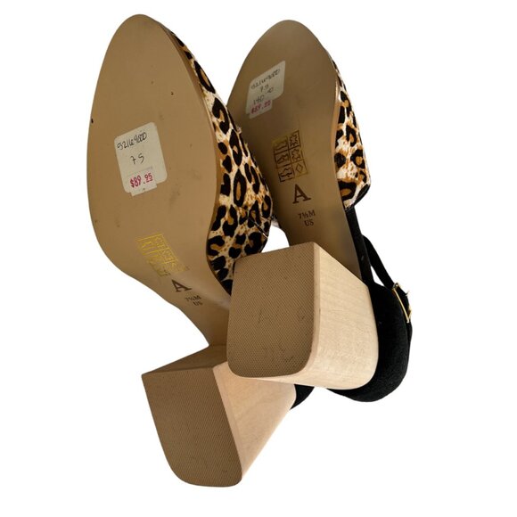 Anthropologie Calf Hair Leopard And Black Ankle Strap 3” Block Heels Size 7.5 - Picture 6 of 6
